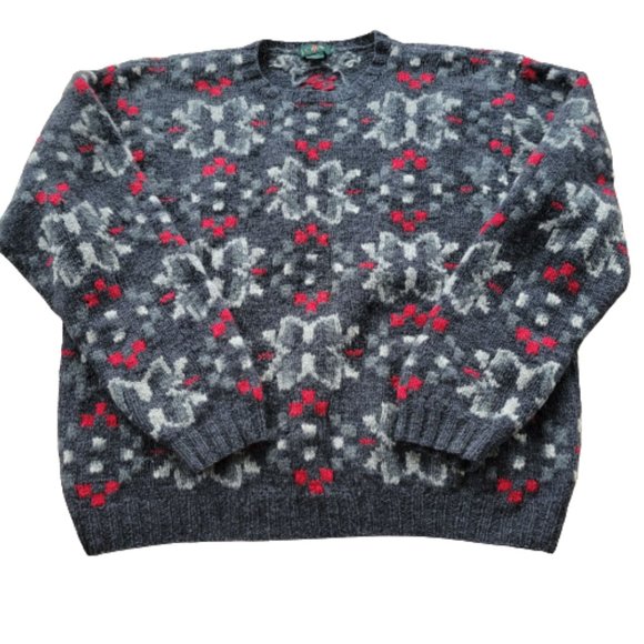 Vintage 90s J. Crew Men's Large 100% Wool Fair Isle Chunky Pullover Sweater